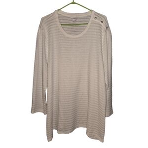 Liz Claiborne Ivory Long Sleeve Blouse With Jewel Accents, Size 3X